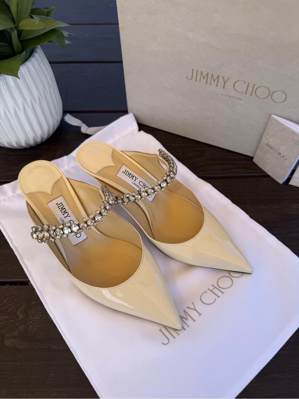 Jimmy Choo Bing 65 Crystal-Embellished Patent Leather Mules – Size 36